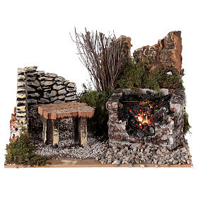 Feuerstelle mit Steinen und Flamme, 10x20x15 cm