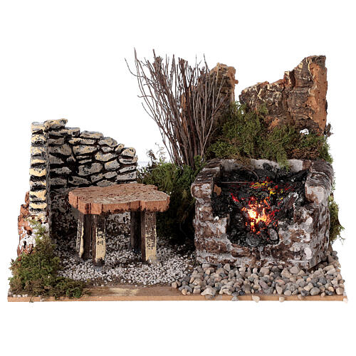 Feuerstelle mit Steinen und Flamme, 10x20x15 cm 1