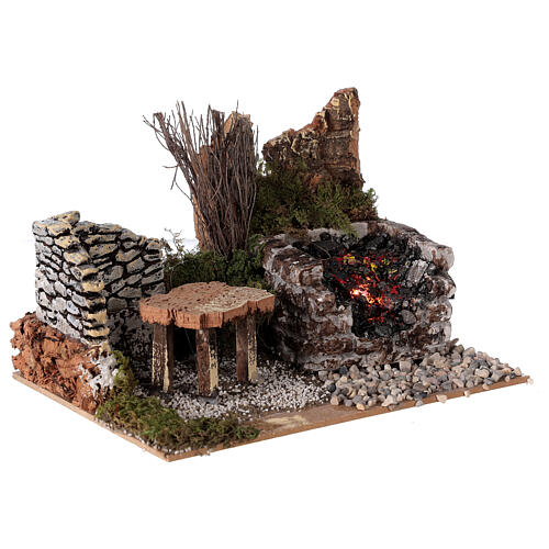 Feuerstelle mit Steinen und Flamme, 10x20x15 cm 3