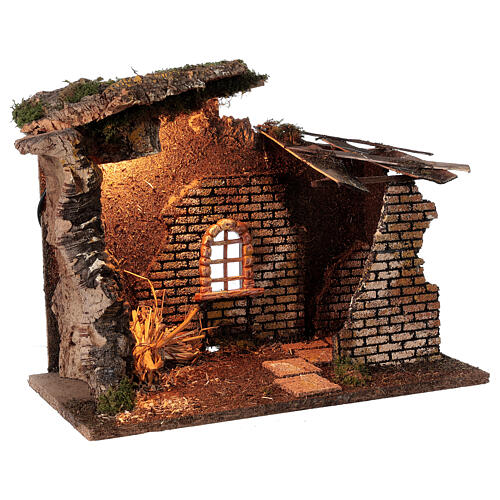 Hut with window with lights for Nativity scene 30x40x20 cm 3