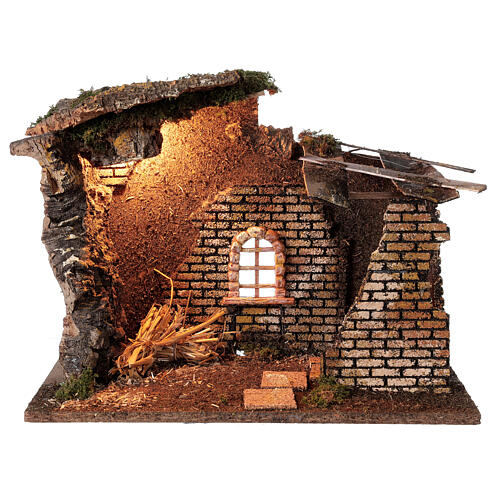 Cabaña con ventana con luces belén 30x40x20 cm figuras 8-10 cm 1