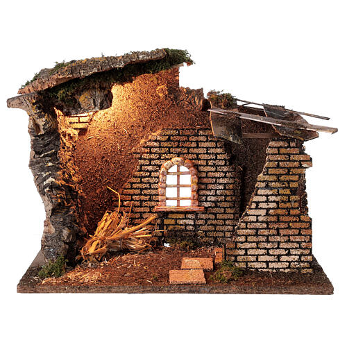 Nativity stable with window and light 30x40x20 cm statues 8-10 cm 1