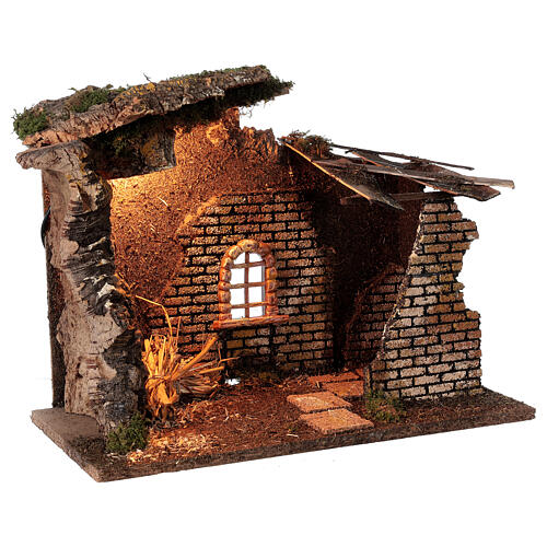Nativity stable with window and light 30x40x20 cm statues 8-10 cm 3