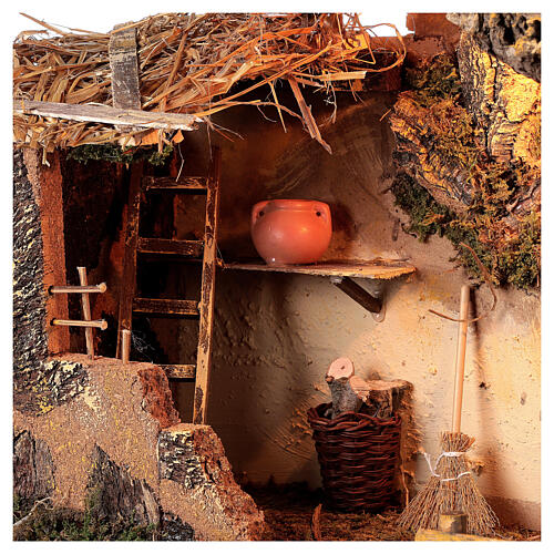 Hut with illuminated ladder 35x50x30 cm for 16 cm Nativity scene 4