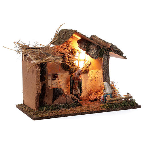 Hut with illuminated ladder 35x50x30 cm for 16 cm Nativity scene 5