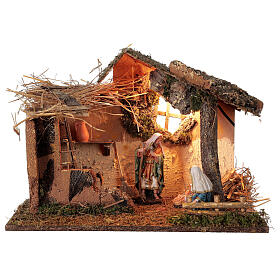 Cabaña con escalera iluminada 35x50x30 cm belén 16 cm