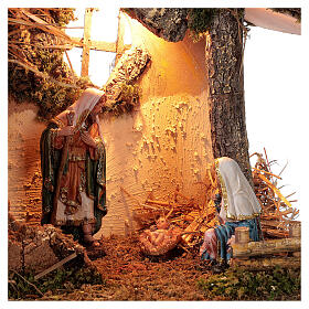 Cabaña con escalera iluminada 35x50x30 cm belén 16 cm
