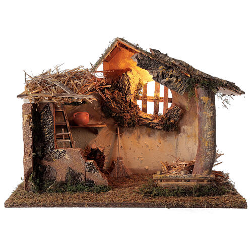 Cabane avec échelle éclairée 35x50x30 cm crèche 16 cm 6