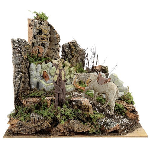 Nativity setting shepherd with horse working fountain 21x24x21 cm figures 10 cm 1
