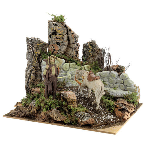 Nativity setting shepherd with horse working fountain 21x24x21 cm figures 10 cm 3