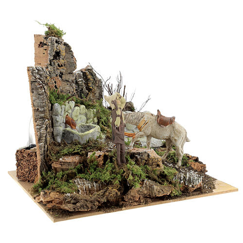 Nativity setting shepherd with horse working fountain 21x24x21 cm figures 10 cm 4