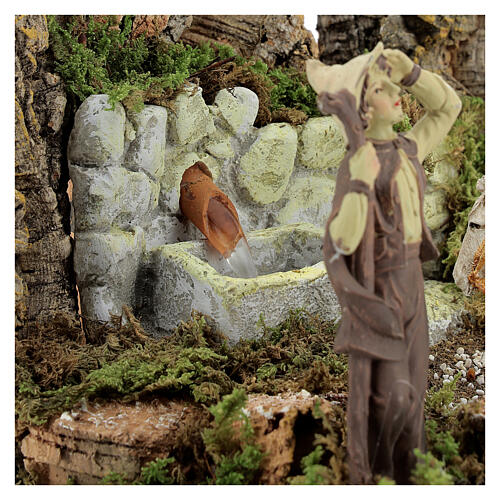 Nativity setting shepherd with horse working fountain 21x24x21 cm figures 10 cm 5