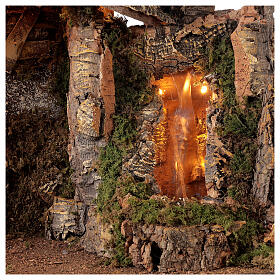 Hütte mit Wasserfall und Lichtern für Krippe, 36x50x26 cm