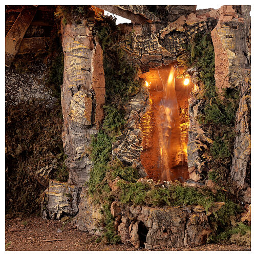Hütte mit Wasserfall und Lichtern für Krippe, 36x50x26 cm 2