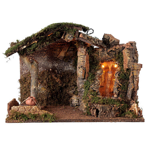 Stable with waterfall and lights 35x50x25 cm for Nativity Scene with characters of 10-12 cm 1