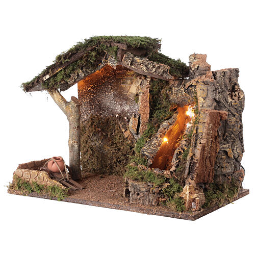 Stable with waterfall and lights 35x50x25 cm for Nativity Scene with characters of 10-12 cm 3
