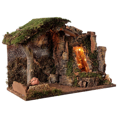 Stable with waterfall and lights 35x50x25 cm for Nativity Scene with characters of 10-12 cm 4