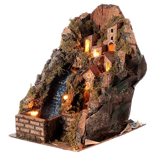 Illuminated village with stream 20x15x20 cm for statues 8-10 cm 2