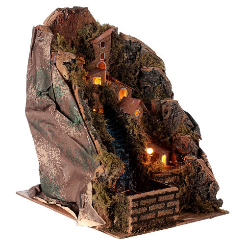 Illuminated village with stream 20x15x20 cm for statues 8-10 cm 3