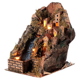 Borgo illuminato con ruscello 20x15x20 cm presepe 8-10 cm