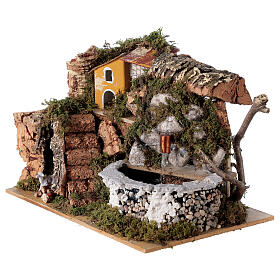 Ambientação casas com fontanário estilo pedras para presépio com figuras altura média 8-10 cm, medidas: 15x20x14 cm