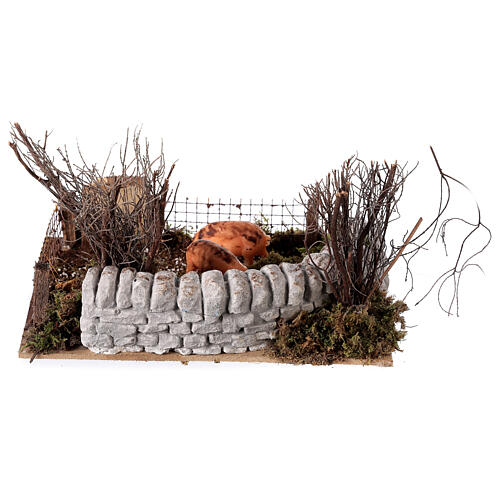 Gehege mit Schweinen und Zaun für Krippe, 10x20x15 cm 4
