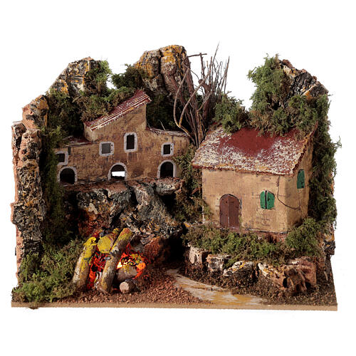 Village with electric fire 15x20x15 cm for Nativity scenes 8-10 cm 1