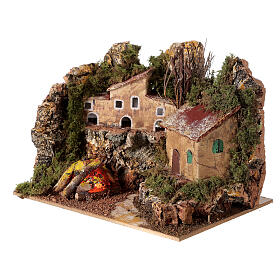 Village with electric fire 15x20x15 cm for 8-10 cm nativity