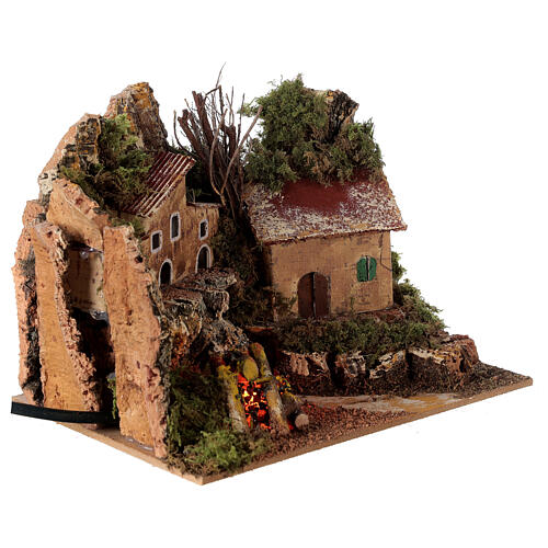 Village with electric fire 15x20x15 cm for 8-10 cm nativity 3