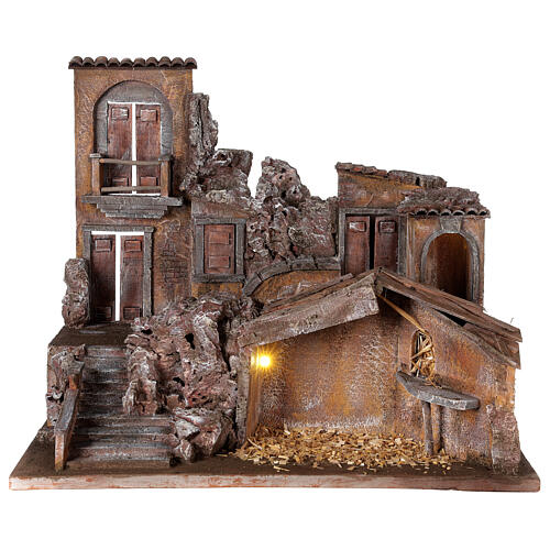 Illuminated village 50X60X40 with stable for statues 12 cm 1