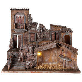 Nativity village lighted with stable 50x60x40 cm for 12 cm figures