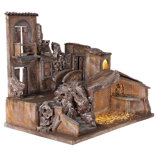 Nativity village lighted with stable 50x60x40 cm for 12 cm figures 4