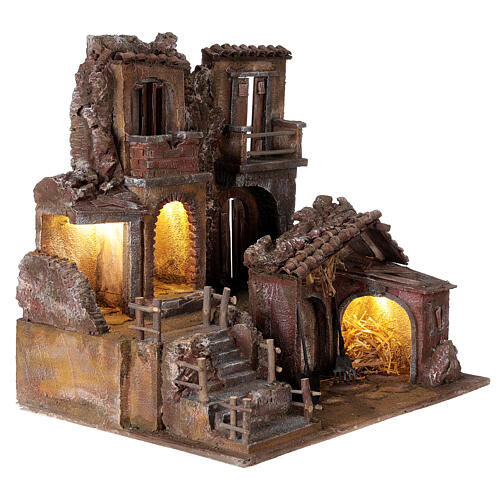 Borgo presepe illuminato con capanno attrezzi 40x35x45 per statue 10 cm 4