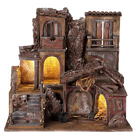 Lighted village for nativity with stable tools 40x35x45 cm for 10 cm figures