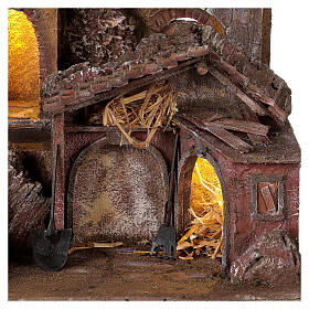 Lighted village for nativity with stable tools 40x35x45 cm for 10 cm figures