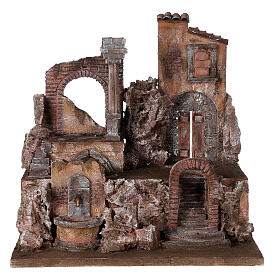 Lighted nativity village with small fountain 45x45x35 for 10 cm statues