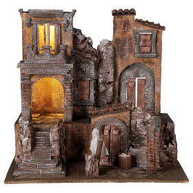 Illuminated village with laundry 40x45x35 for statues 10 cm