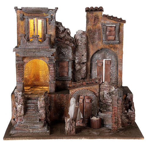 Illuminated village with laundry 40x45x35 for statues 10 cm 1