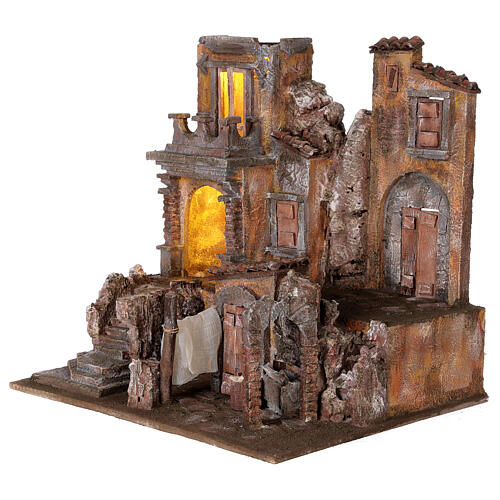 Illuminated village with laundry 40x45x35 for statues 10 cm 3