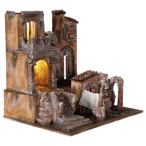 Illuminated village with laundry 40x45x35 for statues 10 cm 4