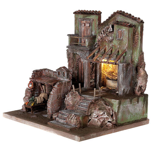 Lighted nativity village with stable and shop 45x45x35 cm for 10 cm figures 3