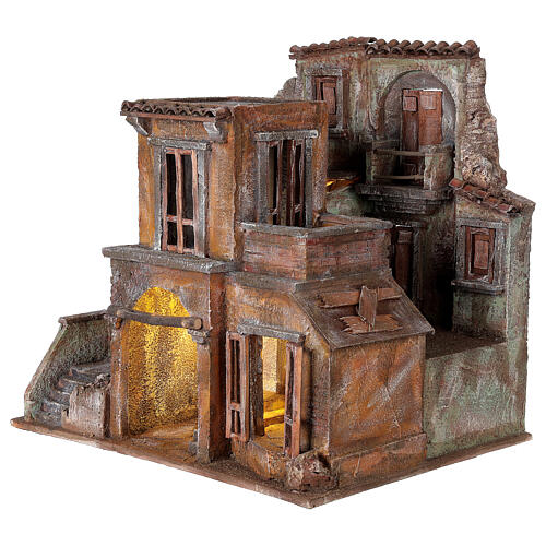 Illuminated village nativity with stable 40x45x35 cm for 10 cm figures 3
