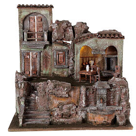 Borgo presepe illuminato tavolino sedie fontanella 50x45x35 statue 10 cm