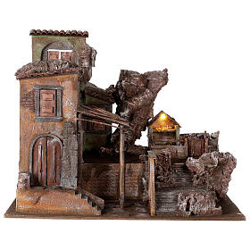 Illuminated village with stable and staircase 50x60x45 for statues 12 cm