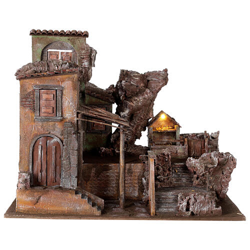 Illuminated village with stable and staircase 50x60x45 for statues 12 cm 1