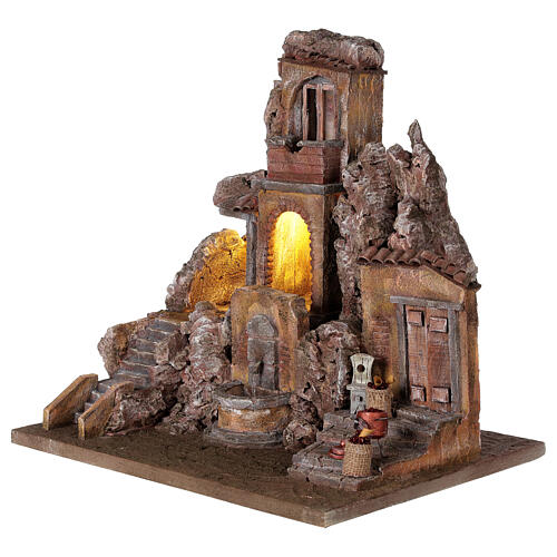 Illuminated village with fountain and fruit baskets 40x5x35 for statues 10 cm 3