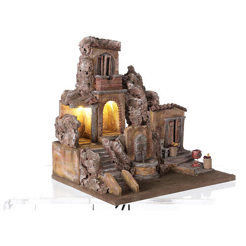 Nativity scene town lighted with fountain 40x45x35 cm for 10 cm figures 5