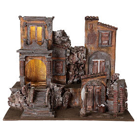 Illuminated village with laundry 50x60x40 for statues 12 cm