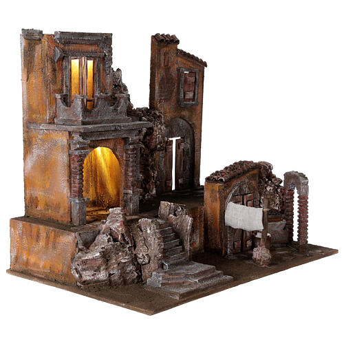 Illuminated village with laundry 50x60x40 for statues 12 cm 4