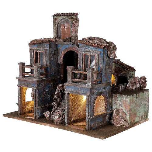 Lighted nativity village with archway and balconies 55x60x45 cm for 12 cm figures 3